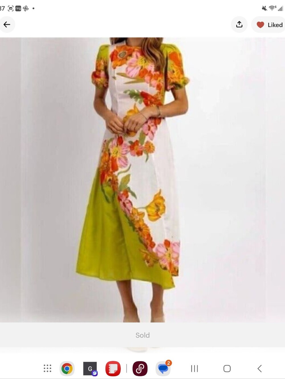 Floral Short Sleeve Tropical Silas Colorblock Puff Crew Neck Midi Dress XL